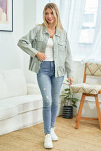 Load image into Gallery viewer, Sage Denim Ruffle Jacket